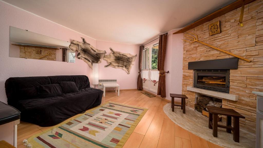 a living room with a couch and a fireplace at AURIAC - A01- STUDIO Cabine 4 pers in La Foux