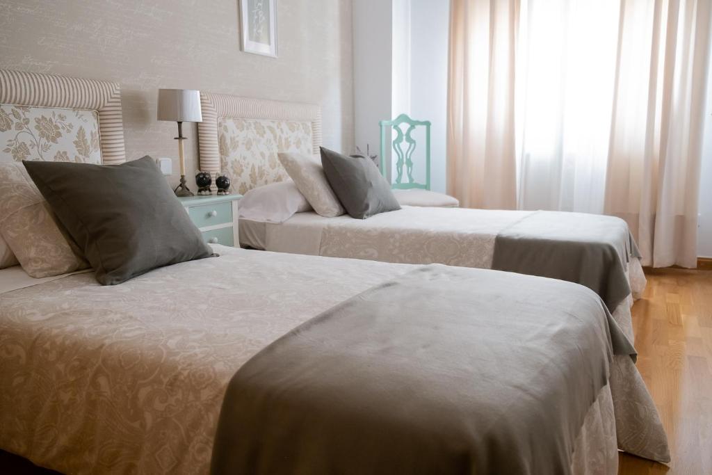 a bedroom with two beds and a window at Elefantes in Rivas-Vaciamadrid
