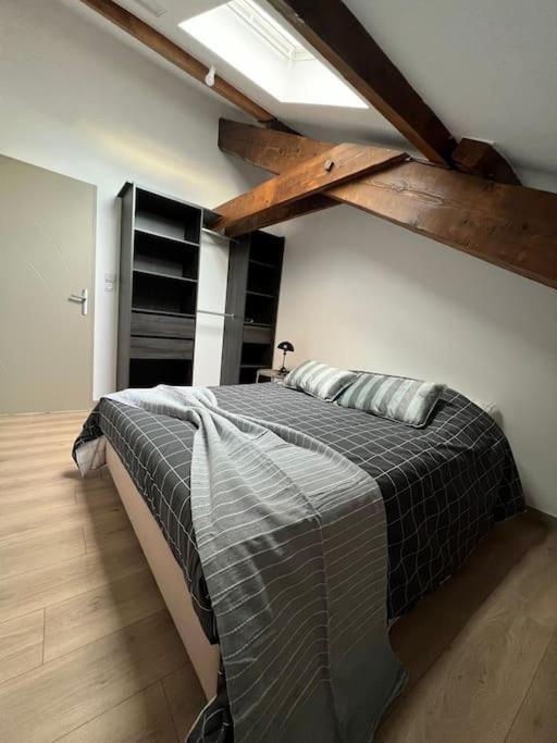 une chambre avec un grand lit dans une pièce dans l'établissement App T2 proche de la gare 503, à Saint-Étienne