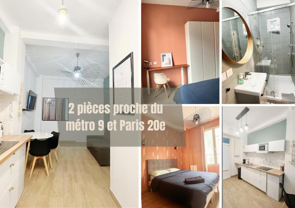 a collage of pictures of a kitchen and a living room at #0 Appart proche du métro Robespierre et Paris 20 in Bagnolet