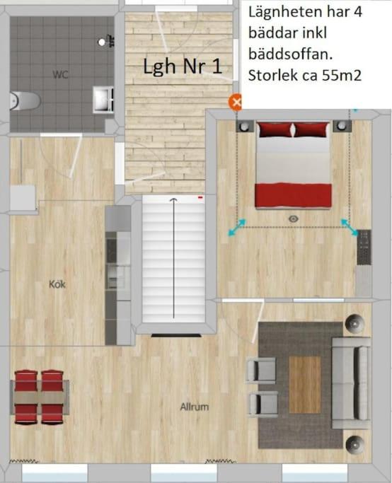 Půdorys ubytování Nr1 På Spåret