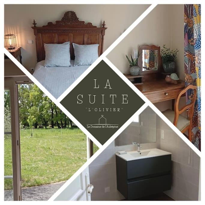 - une chambre avec un lit et un lavabo dans l'établissement Location Suite de L'Olivier, à Plourhan