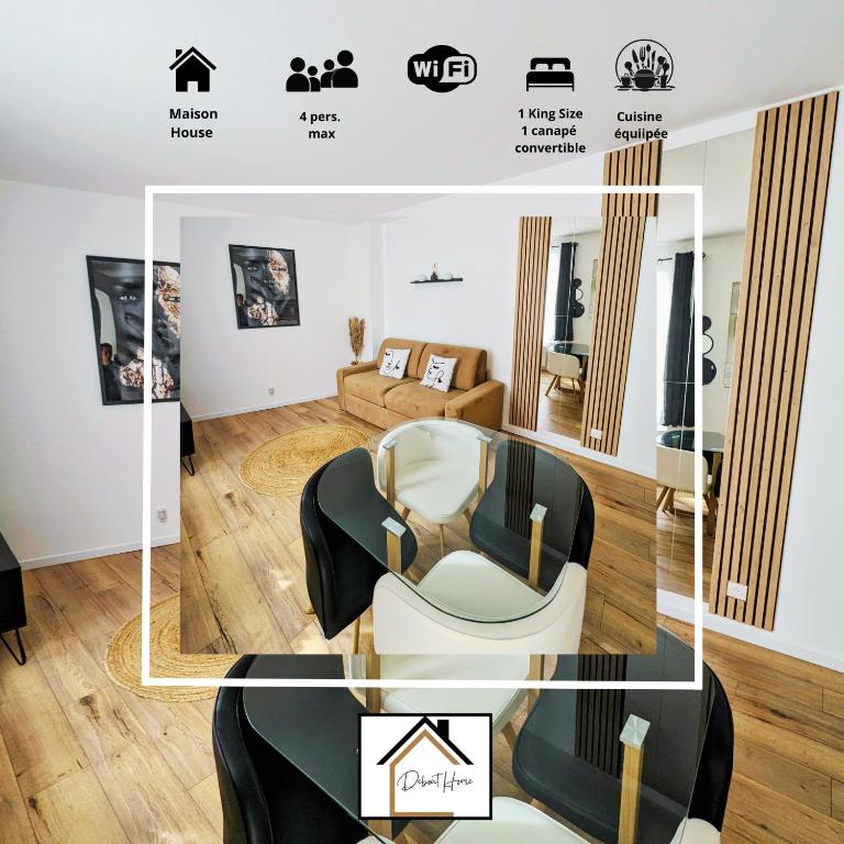 un rendu d'un salon avec une chaise dans l'établissement *J'y suis j'y reste* - proche de Paris, à Villejuif