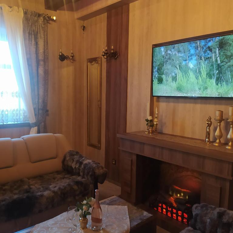 TV a/nebo společenská místnost v ubytování Dworek Biała Dama pokoje z klimatyzacją