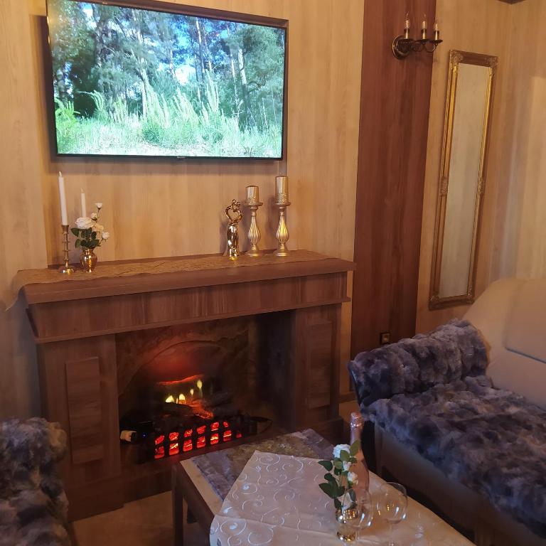 TV a/nebo společenská místnost v ubytování Dworek Biała Dama pokoje z klimatyzacją