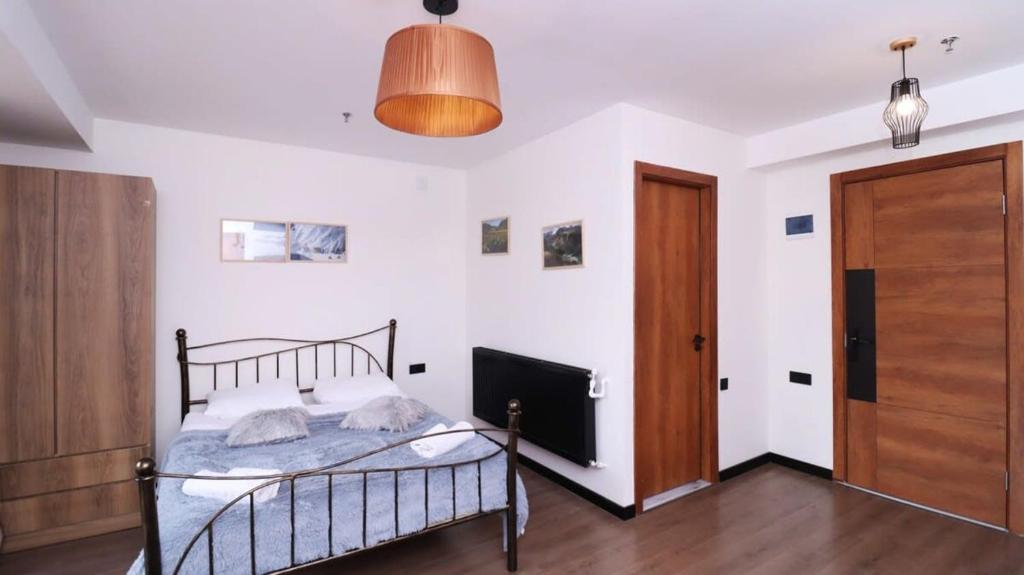 Postel nebo postele na pokoji v ubytování Bright Apartment in Marshall Gudauri