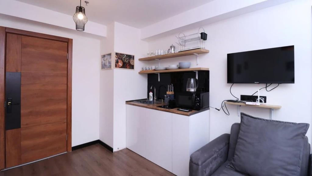 TV a/nebo společenská místnost v ubytování Bright Apartment in Marshall Gudauri