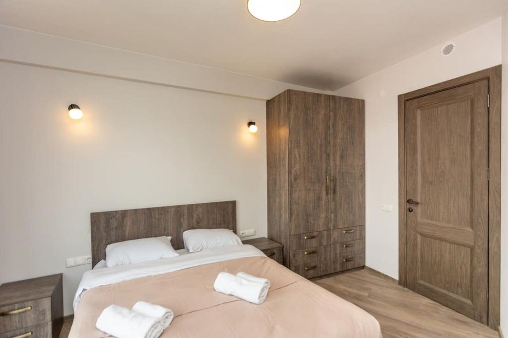 Postel nebo postele na pokoji v ubytování 1BR Apartment in Twins Gudauri project