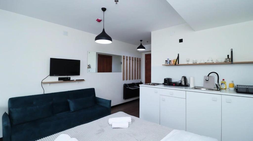 Kuchyň nebo kuchyňský kout v ubytování Cozy Studio Apartment in Marshall Gudauri Project