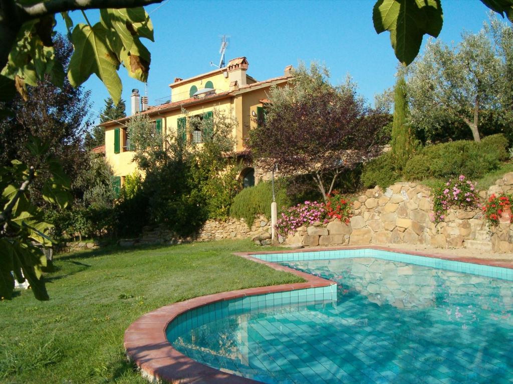 a house with a swimming pool in front of a house at Casa Vacanze La Baghera in Lamporecchio