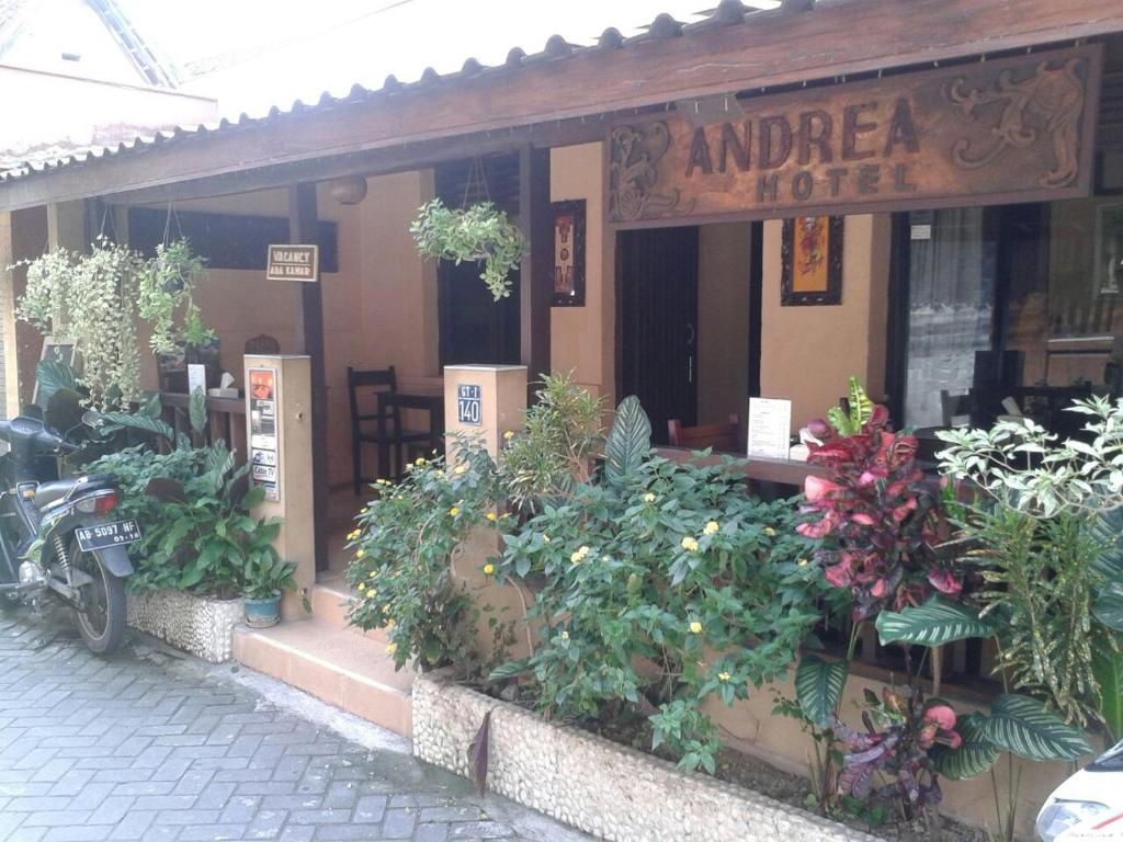 a store with flowers and plants in front of it at Andrea Hotel in Yogyakarta