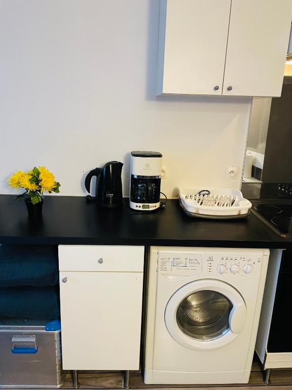 - une cuisine avec un comptoir et un lave-linge dans l'établissement Comfortable Studio in Clichy, à Clichy