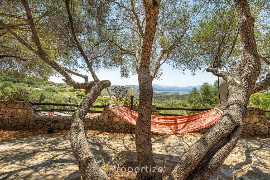 a hammock in the shade of two trees at L'oasi Panoramica by Propertize - Olbia in Pittulongu