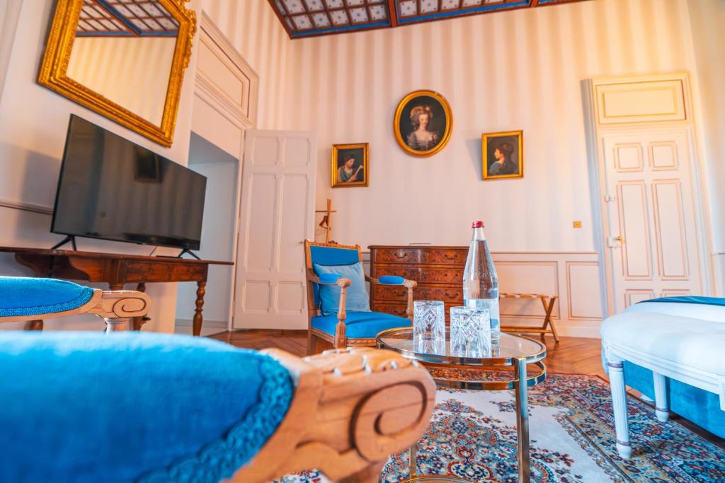TV a/nebo společenská místnost v ubytování Château de Thorens