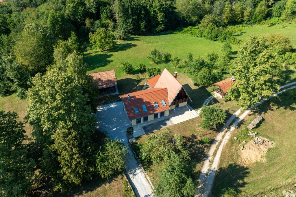 an aerial view of a house in a field at Holiday Home Anka in Vojnić