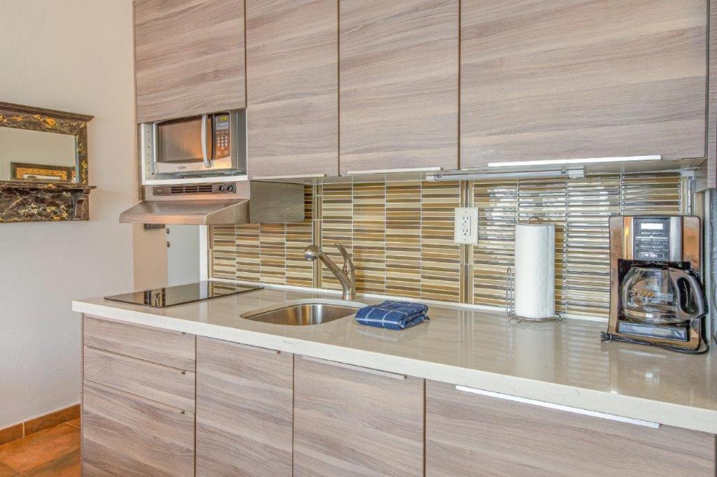 une cuisine avec un évier et un micro-ondes dans l'établissement The Plaza Miami Beach, à Miami Beach