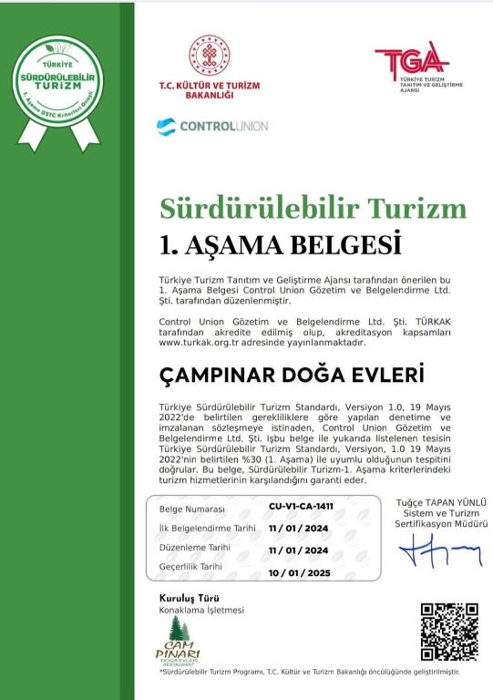 Certifikát, hodnocení, plakát nebo jiný dokument vystavený v ubytování Çampınarı Doğa Evleri & Restaurant