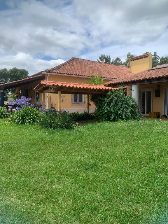 a house with a green lawn in front of it at Cottage da Fonte Seca in Ferreira do Zêzere