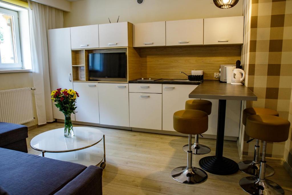 Kuchyň nebo kuchyňský kout v ubytování Apartamenty Przy Świerku