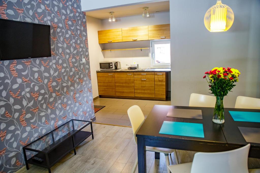 Kuchyň nebo kuchyňský kout v ubytování Apartamenty Przy Świerku