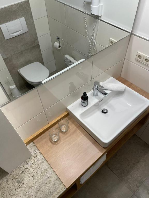 Koupelna v ubytování Gästehaus Brugger