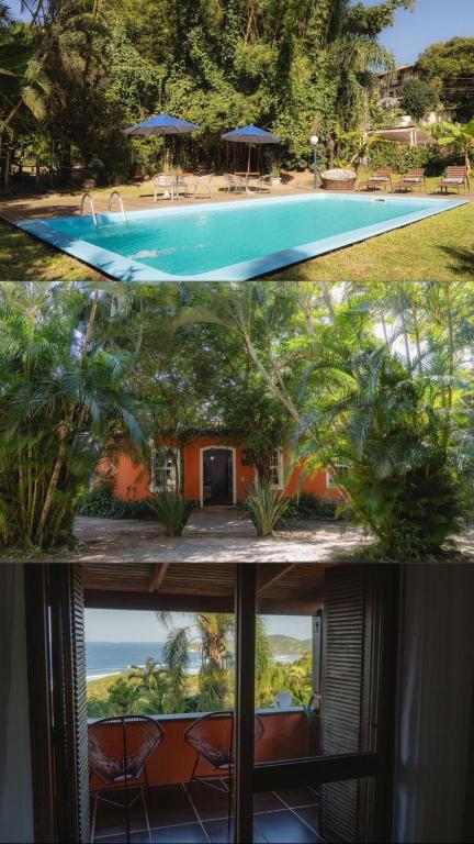 two pictures of a swimming pool and a house at Pousada Villa Agrifoglio in Praia do Rosa
