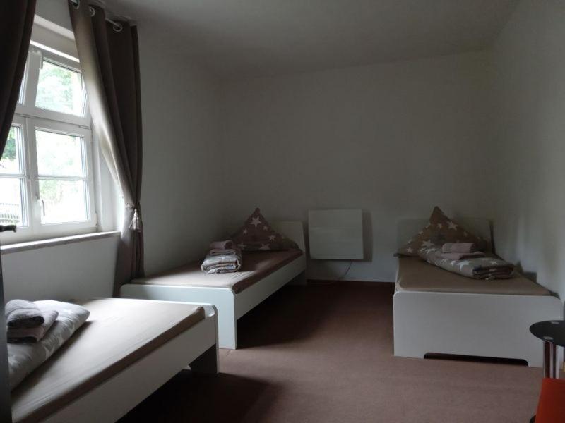 a room with two beds and a window at Ferienwohnung Sonnenblick in Adorf
