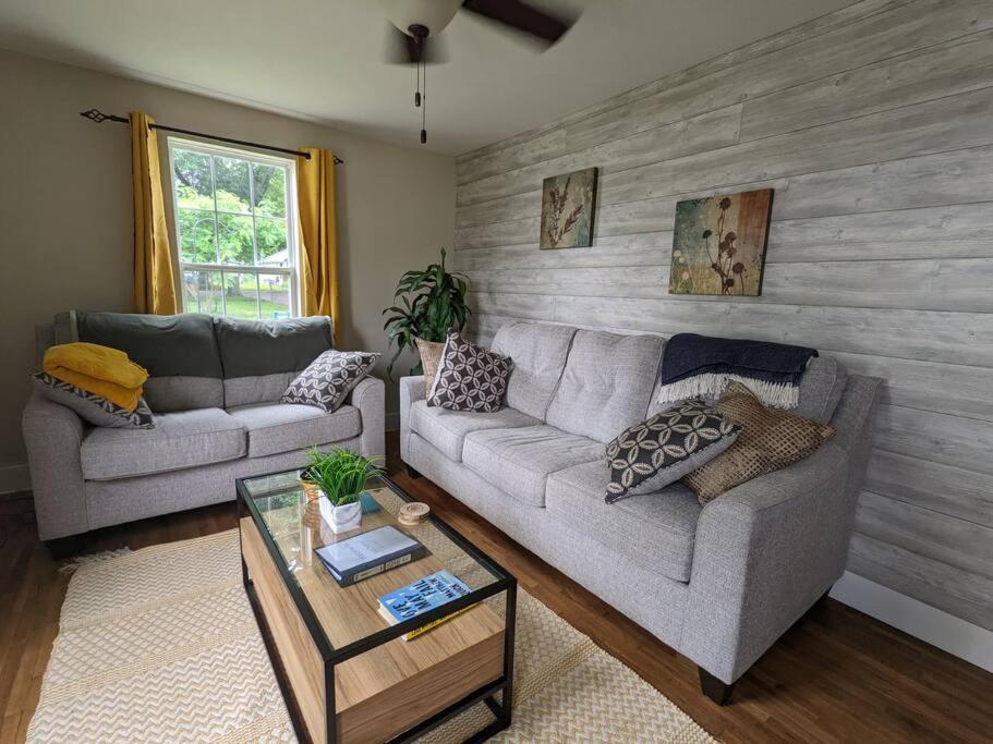 スプリングフィールドにあるWalk to Washington Park, Pet-friendly, Backyardのソファ2つとコーヒーテーブルのあるリビングルーム