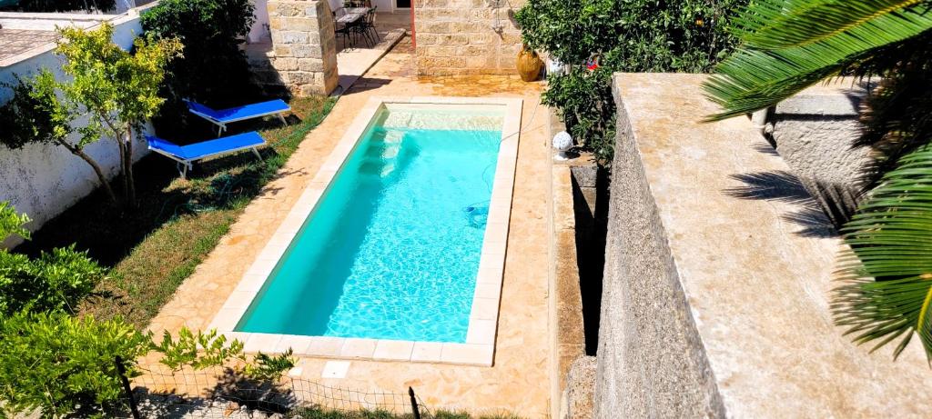 an overhead view of a swimming pool in a backyard at Villa Pestanaca in Tiggiano