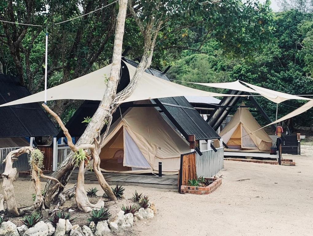un gruppo di tende in un campo alberato di Juita Glamping Perhentian island a Isole Perhentian