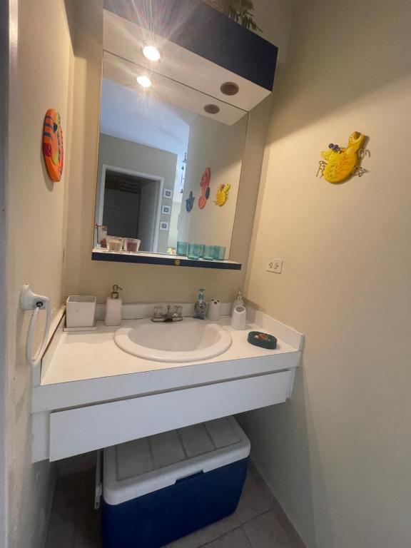 a bathroom with a sink and a mirror at Alcaravanes 1 in Higuerote