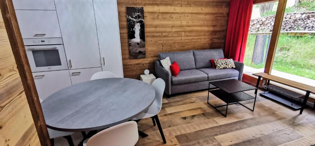 Kuchyň nebo kuchyňský kout v ubytování appartement avec jardin dans luxueux chalet