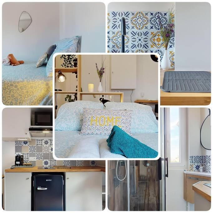 un collage de photos d'une chambre avec un lit dans l'établissement TWIN 1 & 2 - Studio-Métro Paris Disneyland-WIFI-RER A, à Vincennes