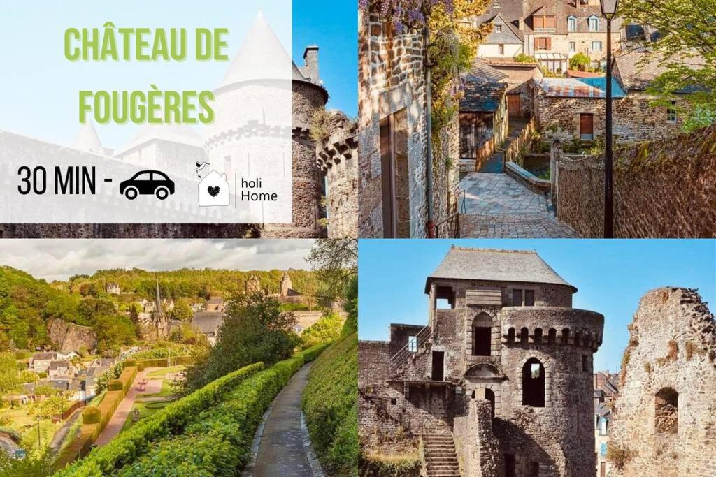 a collage of pictures of castles and buildings at H3 Charmante maison sur la Vilaine près du Château in Vitré