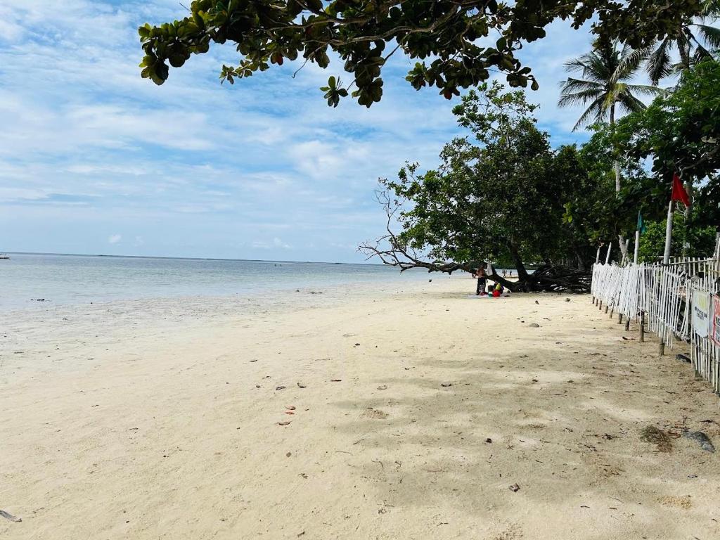 een zandstrand met bomen en de oceaan bij Cozy Loft Near the Airport & Beach-Unit I in Puerto Princesa City