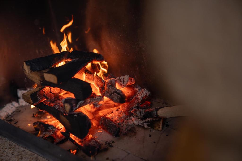 a fire in a grill with flames in it at 那須 無垢の音 in Nasu
