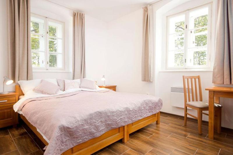 Postel nebo postele na pokoji v ubytování Apartmány U rybníčku