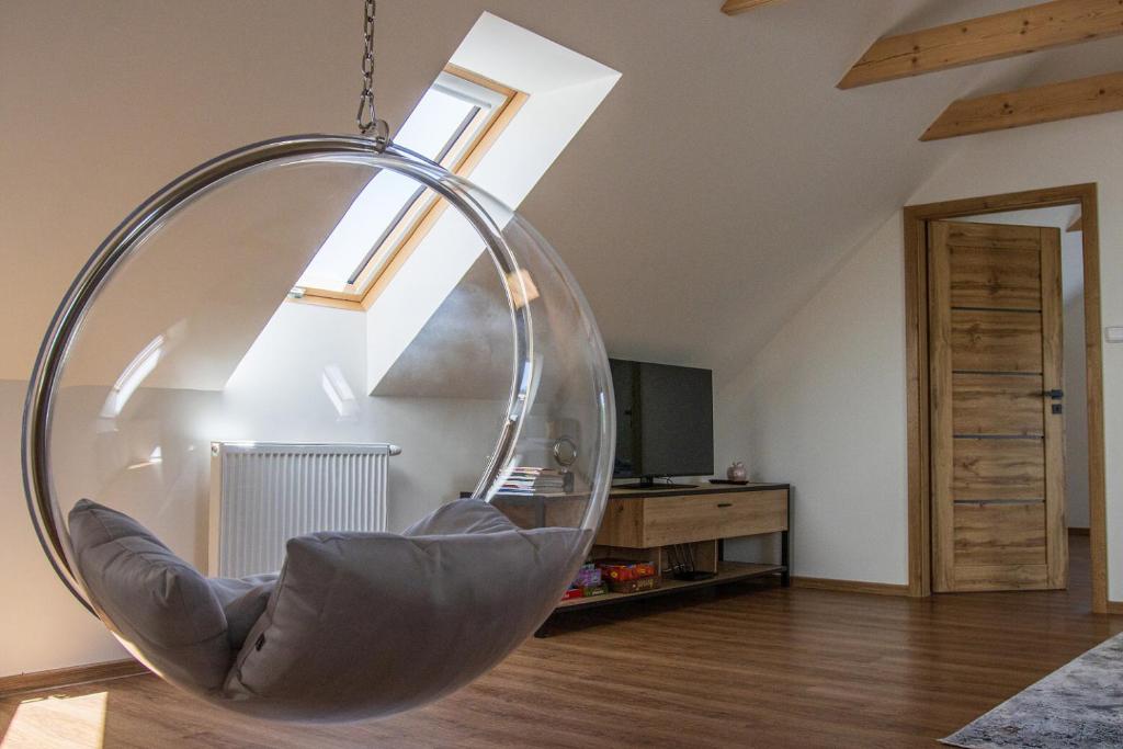 TV a/nebo společenská místnost v ubytování Podkrovní apartmán Karlovice