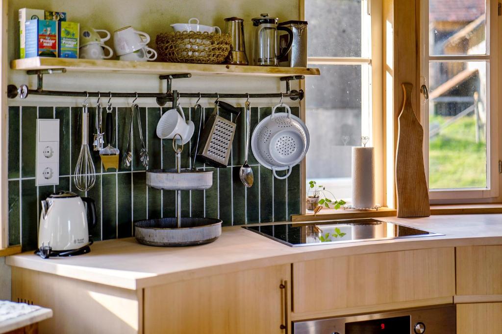 Kuchyň nebo kuchyňský kout v ubytování Uptrulli-Minihaus