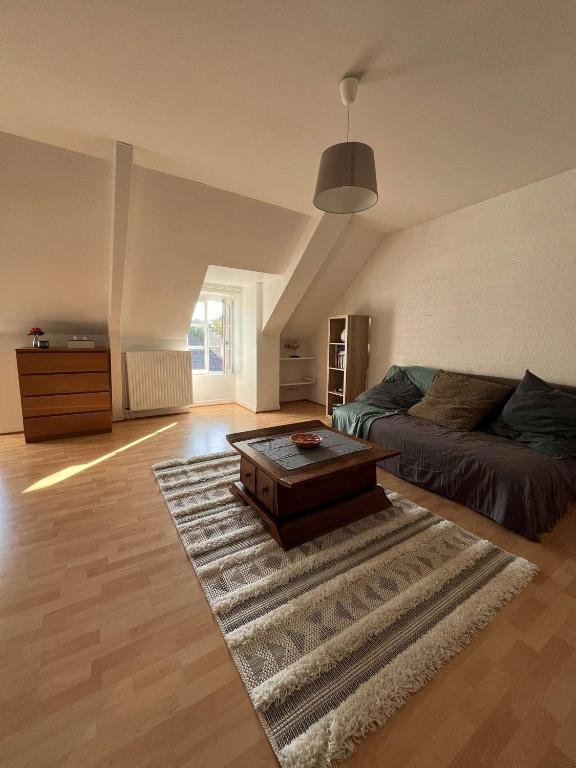 un salon avec un canapé et une table basse dans l'établissement Apparemment centre historique, à Hennebont