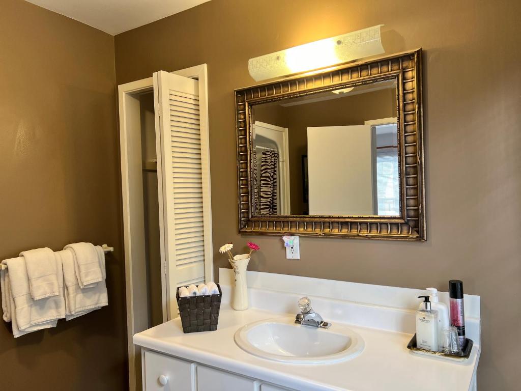 a bathroom with a sink and a mirror at Cozy House B&B in Niagara Falls