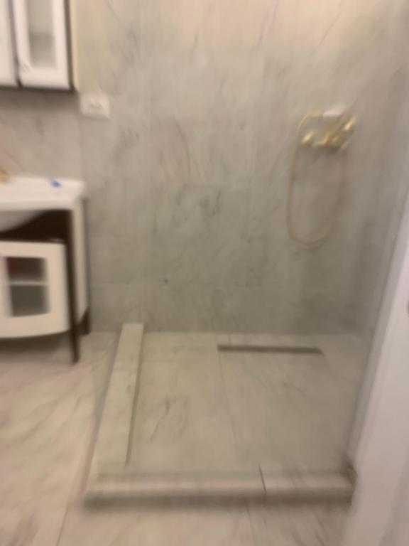 a shower with a glass door in a bathroom at Anastasia&ale pension in Mediaş