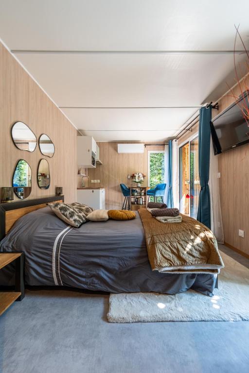 a bedroom with a large bed in a room at Chambre d'hôtes de la dame blanche in Borrèze