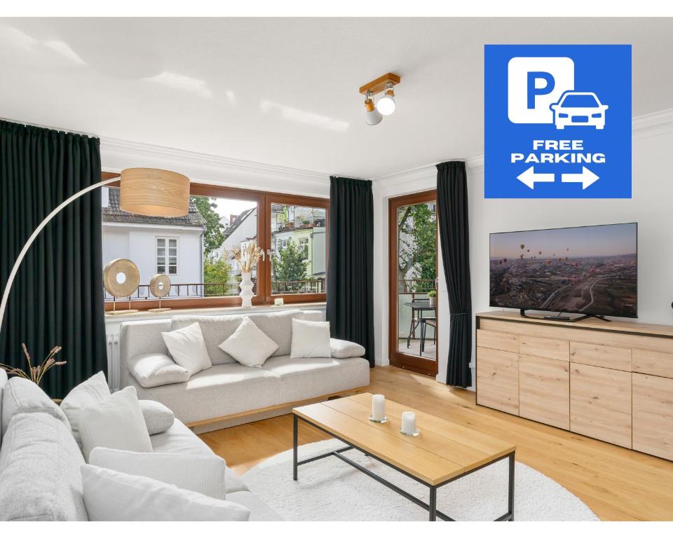 Ruang duduk di MEL&BENS Modern Oak-Apartments für bis zu 12 Personen