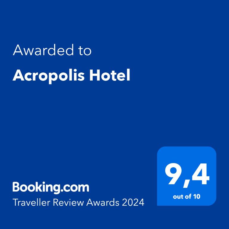 Certifikát, hodnocení, plakát nebo jiný dokument vystavený v ubytování Acropolis Hotel