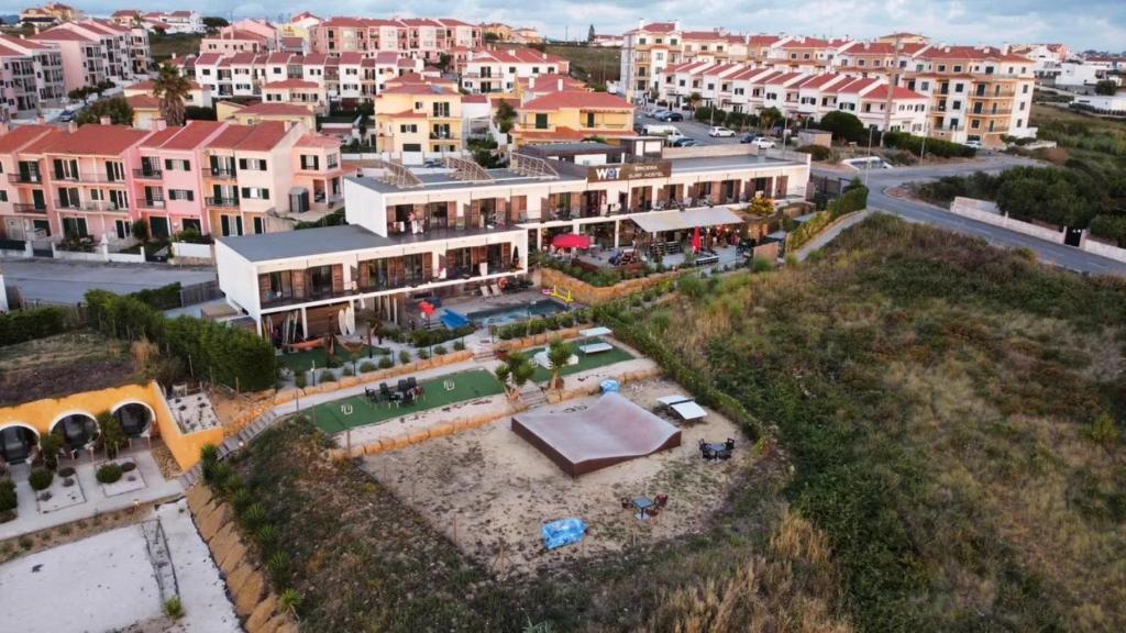 an aerial view of a city with buildings at WOT Ericeira Surf Hostel in Ericeira