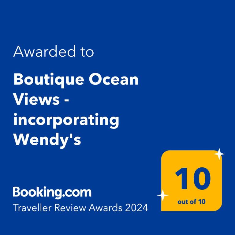 Certifikát, hodnocení, plakát nebo jiný dokument vystavený v ubytování Boutique Ocean Views - incorporating Wendy's