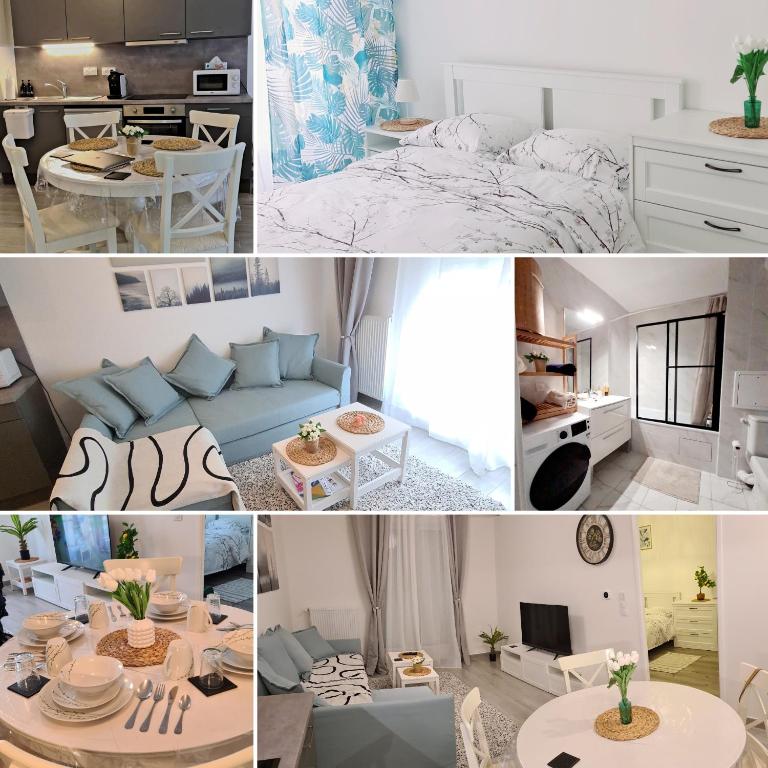 un collage de photos d'un salon et d'une chambre dans l'établissement Chic Central, 10 Min from Paris, à Argenteuil