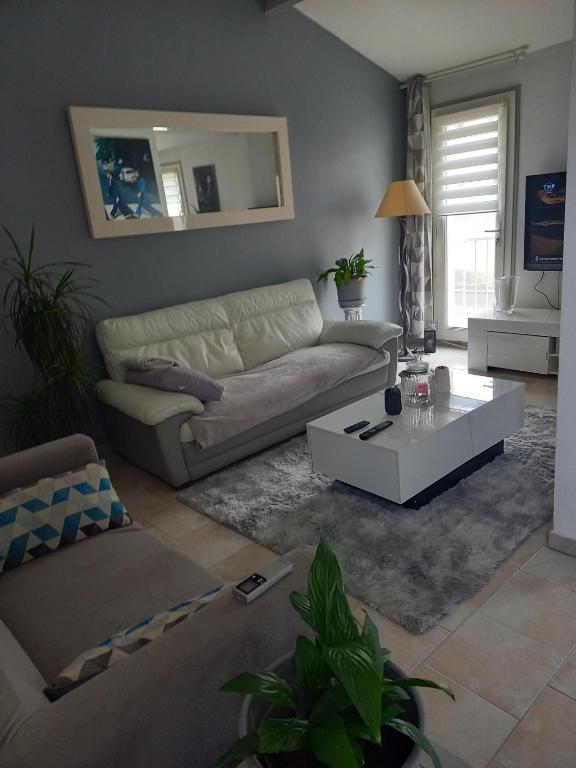 un salon avec un canapé et une table basse dans l'établissement Maison 5 personnes, au Pontet