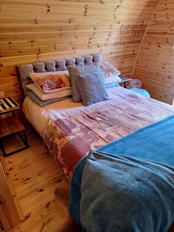 Posto letto in camera con parete in legno. di Log cabin a Kells